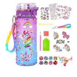 Kidology Purple & Blue Unicorn Single Plastic Printed Decorative Water Bottle-56