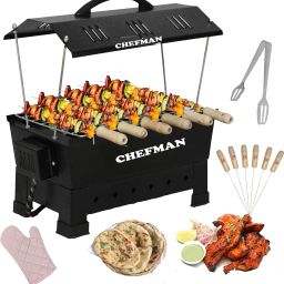 Hut Shape BBQ-890 Electric & Charcoal Barbeque (2 in 1 BBQ)"Multi Purpose"Grill with 6 Skewers Wooden Handle Electric Grill & Tandoor (Medium) Electric Tandoor-12