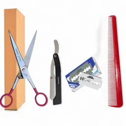 Men for Salon Use Hair Cutting Scissor with Barber Razor,Blades & Comb Set Scissors-image-15