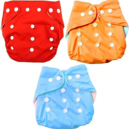 Reusable Baby Washable Adjustable Cloth button Diaper Nappies For Babies of Ages 0 to 2 years (Red_Orange_SkyBlue) - New Born-image-17