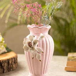 MARKET99 Pink & White Textured Ceramic Flower Vase-12