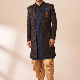 Manyavar Woven Design Velvet Sherwani With Kurta And Dhoti Pants-picture-12