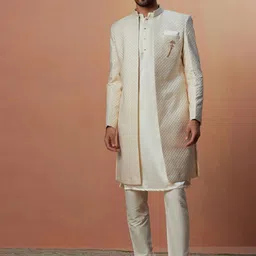 Manyavar Woven Design Brocade Satin Traditional Indo Western Sherwani Set-picture-30