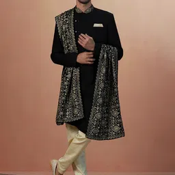 Manyavar Men Self Designed Traditional Indo Western Sherwani Set-picture-4