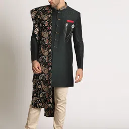 Manyavar Woven Design Straight Sherwani Set-image-82