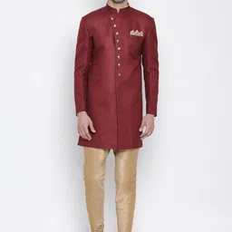 VASTRAMAY Self-Design Slim-Fit IndoWestern Sherwani Set-image-61