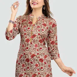 Saree Swarg Beige & Red Floral Printed Kurti-image-10