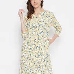 Hypernation Women Yellow Printed Nightdress-image-52