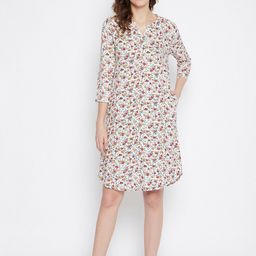 Hypernation Woman White Floral Printed Nightdress-image-4
