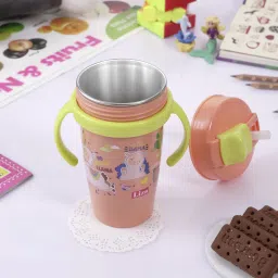 Multi Cartoon Design Sipper Bottle For Kids With Straw & Side Handle 360ML-picture-0