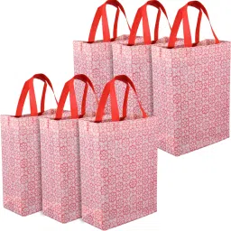 Non-Woven Reusable Star-Print Shopping Handbag|Pack of 6|Pink Pack of 6 Grocery Bags-image-49