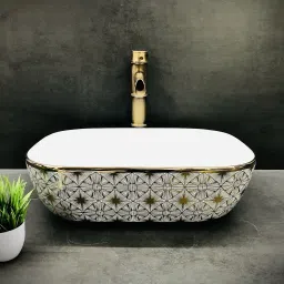 Premium Imported Designer Ceramic Wash Basin Matt Finish(Golden Square Design) (18x13x5)(Square Line) Table Top Basin-image-28