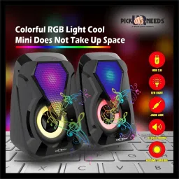 Make Ur Wish Multimedia Sound Bass Speakers with Colourful LED Modes System for PC Laptop 3 W Laptop/Desktop Speaker image 5