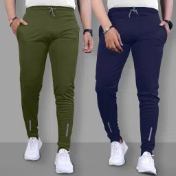 Pack of 2 Men Solid Blue, Olive Track Pants-image-58