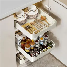 Containers Kitchen Rack Pull Out Cabinet Drawer Organizer Fixed with Adhesive,Slide Out Drawer Carbon Steel-7