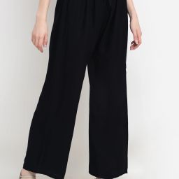 Women Flared Black Viscose Rayon Trousers-image-6