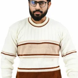Men Striped Round Neck Brown Sweater-image-57