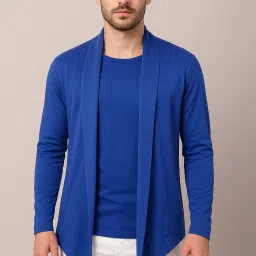 Men Asymmetric Full Sleeve Blue Shrug-image-91