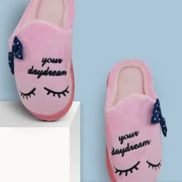 Pink Bow Warm Winter, Furry, Bedroom Women Slippers-image-2