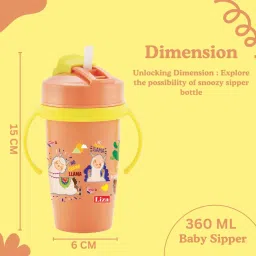 nabhya Multi Cartoon Design Sipper Bottle For Kids With Straw & Side Handle 360ML image 5