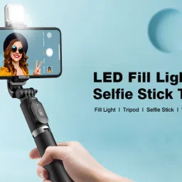 BUFONA 3in1 Multi-functional BT Selfie Stick Tripod Stand With Flash Light & Carry Bag Tripod, Monopod, Monopod Kit, Tripod Kit, Tripod Bracket, Tripod Clamp image 2