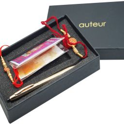 Rakhi Gift For Brother Gold Pen With 2 Rakhi,Roli Moli and Mishri Pack Pen Gift Set-image-60