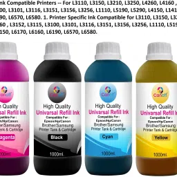 canoff 001/003 Refill Ink(1ltr.)Compatible For Ep. 001,L3200,L3210,L3211,L3215 Printers Black + Tri Color Combo Pack Ink Bottle-12