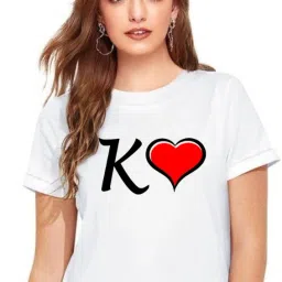 Girls_Name_Letters_K Women Solid Round Neck Polyester White T-Shirt-image-13