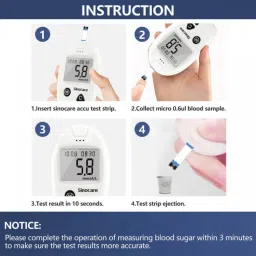 sinocare ACCU GLUCOMETER WITH 10 STRIPS Glucometer image 2