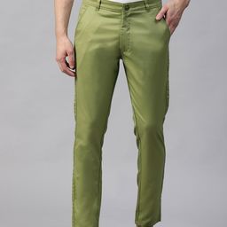 DENNISON Men Green Smart Tapered Fit Solid Chinos-picture-17