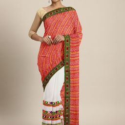 Mitera Red & White Pure Georgette Printed Saree-image-11
