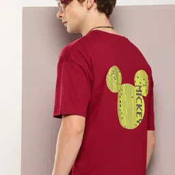 Kook N Keech Disney Men Mickey Mouse Printed Oversized Pure Cotton T-shirt-image-70