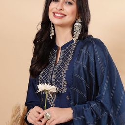 Nayam By Lakshita Floral Embroidered Straight Kurta With Trouser & Dupatta-16