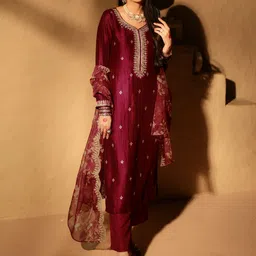 Libas Women Ethnic Motifs Embroidered Regular Kurta with Trousers & With Dupatta-56