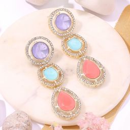 Zaveri Pearls Gold-Plated Artificial Stones Contemporary Drop Earrings-92