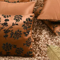 HOUZZCODE Brown & Black Set of 5 Floral Embellished Square Cushion Covers-20