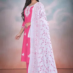 Label Khoj Floral Embroidered Regular Thread Work Kurta with Trousers & Dupatta image 5