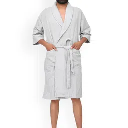 Home Fresh Unisex Self Design Pure Cotton Bath Robe With Belt-image-21