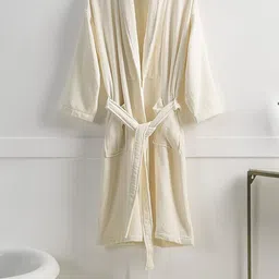 SENSES Cream Soft Terry Pure Cotton Bath Robe with Shawl Collar-34