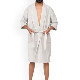 Home Fresh Unisex Self Design Pure Cotton Bath Robe With Belt-image-90