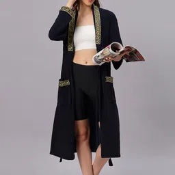 HotGown Navy Blue & Gold Toned Embroidered Pure Micro Terry Bath Robe-52