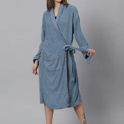 LacyLook Women Printed Collar Pure Terry Cotton Bathrobe-24