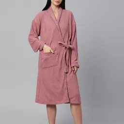 LacyLook Women Printed Collar Pure Terry Cotton Bathrobe-41