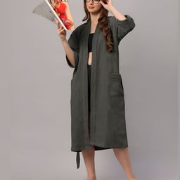 HotGown Grey Waffle Textured Cotton Bath Robe-34