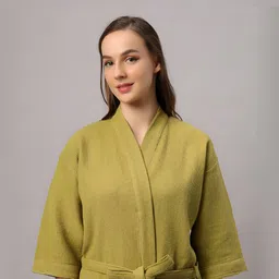 HotGown Green Waffle Textured Cotton Bath Robe-picture-34