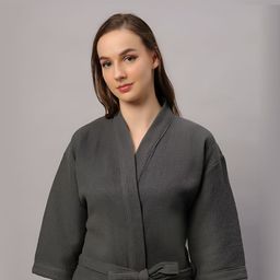 HotGown Grey Waffle Textured Cotton Bath Robe-picture-33