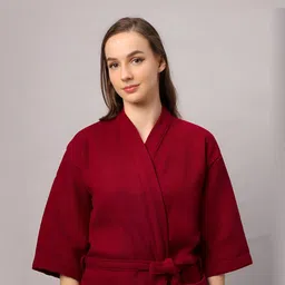 HotGown Maroon Waffle Textured Cotton Bath Robe-picture-52