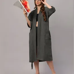 LacyLook Waffle Cotton Ribbed Shawl Collar Bathrobe-6