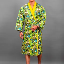 HANDICRAFT PALACE Men Banana Leaf Pattern Printed Pure Cotton Bath Robe-image-28
