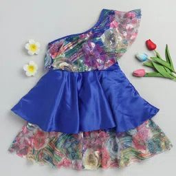 JBN Creation Girls Floral Printed One Shoulder Satin Dress-picture-39